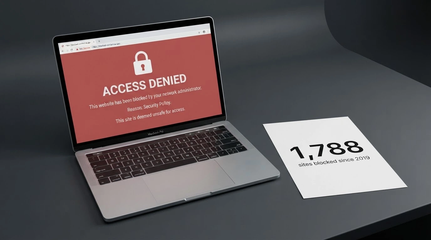 A warning-style graphic with the ACMA logo, a blocked-website browser notice and the figure 1,788 sites blocked since 2019