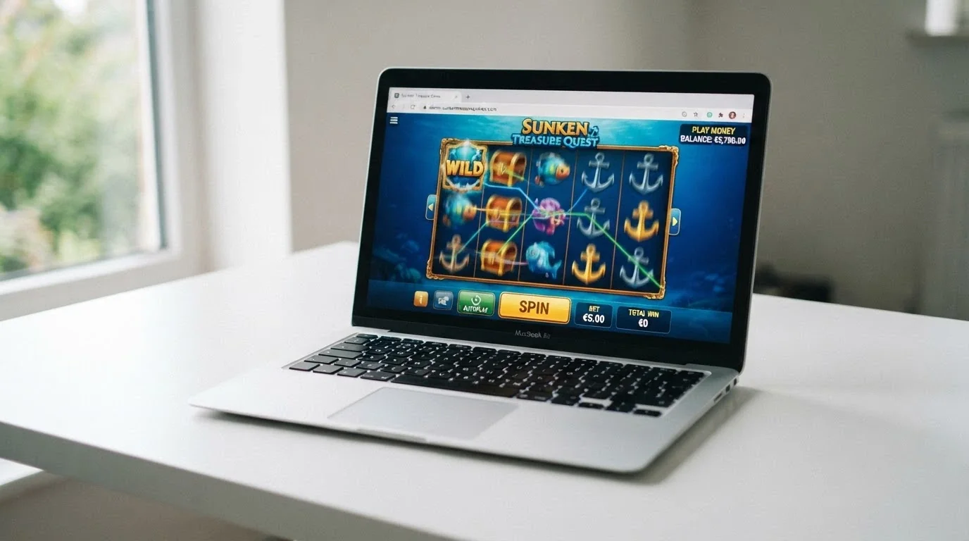 A browser window displaying an Aristocrat pokie in demo mode with a play-money balance visible and no registration fields on screen
