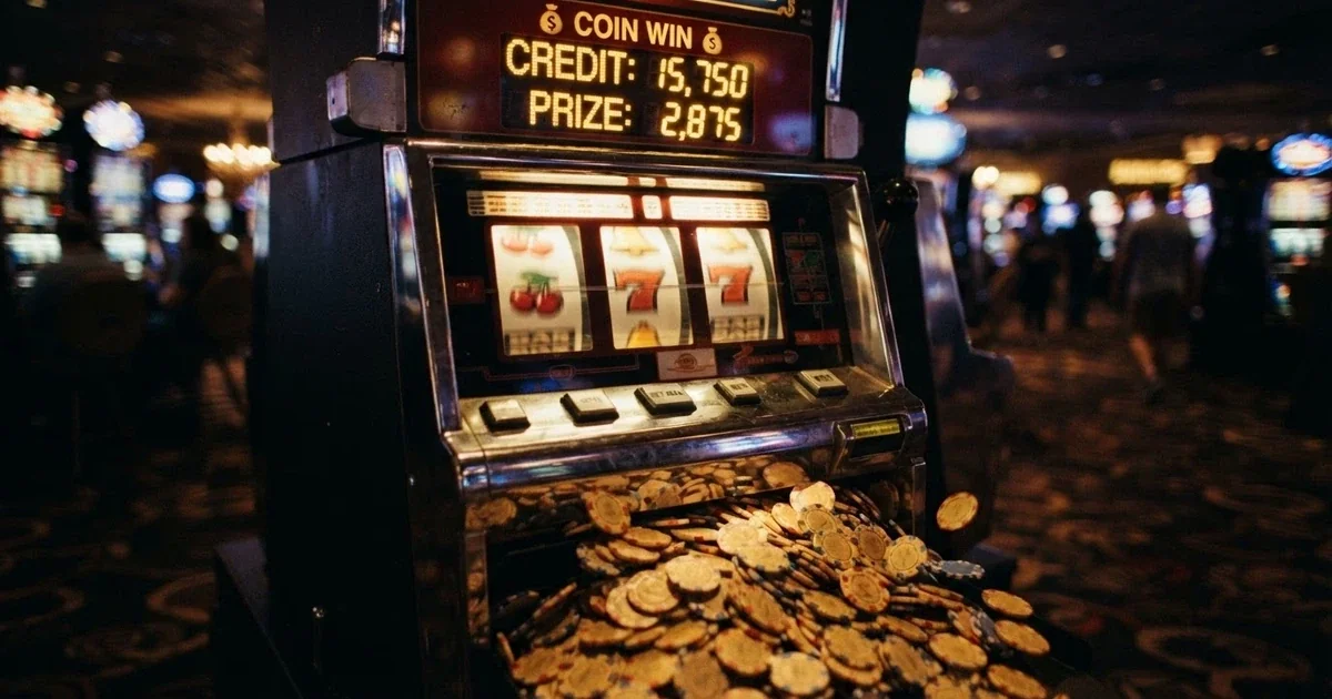 A spinning pokie reel with a growing jackpot prize counter displayed prominently above the reels, gold coins cascading into the pool