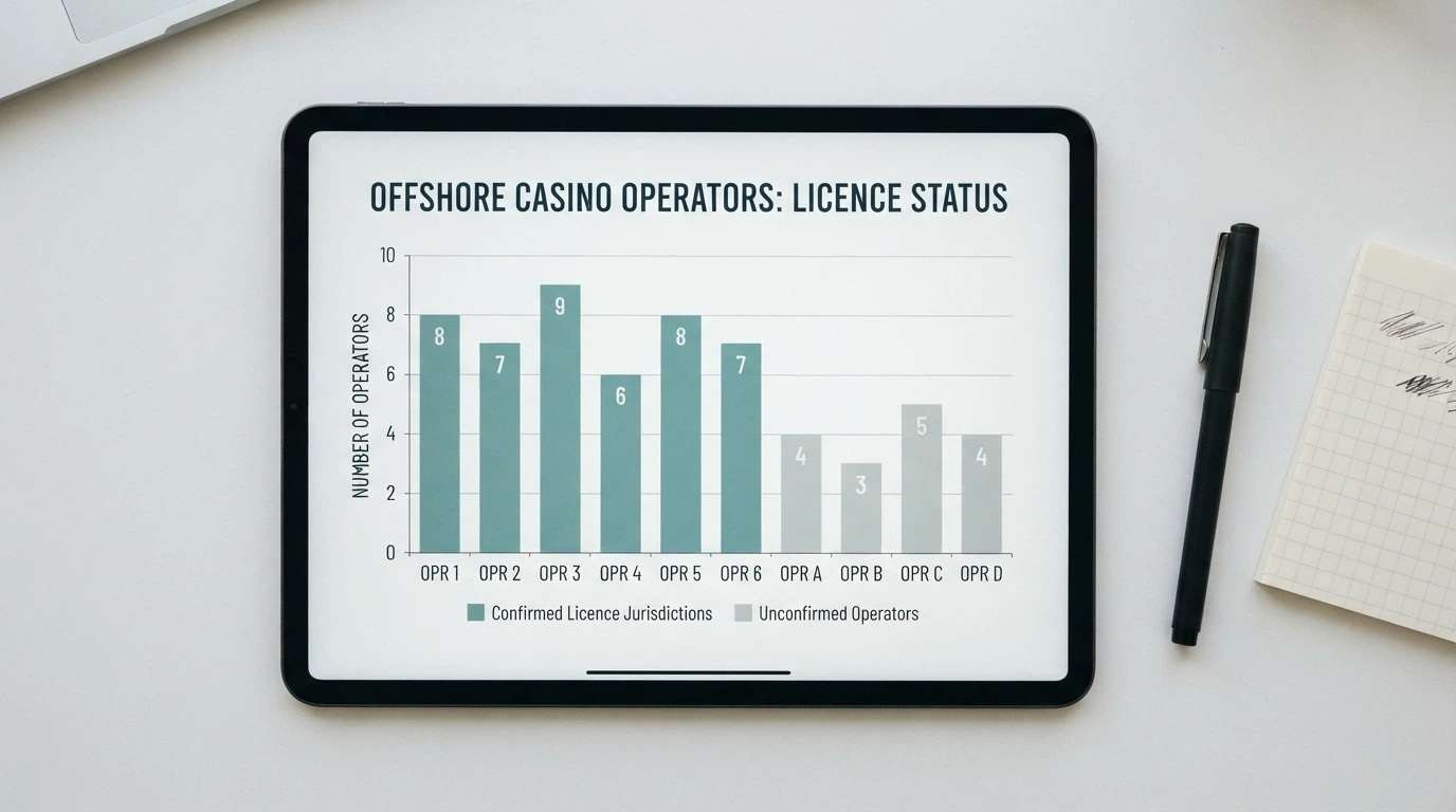 A clean comparison-table layout showing operator names, licence jurisdictions and provider logos lined up for side-by-side evaluation
