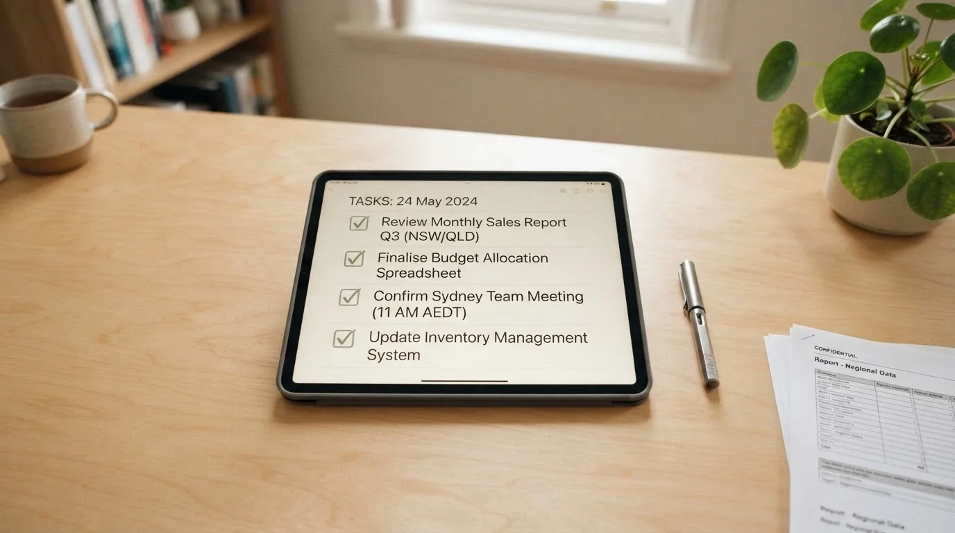 A notepad or tablet screen showing an evaluation checklist with items for deposit floor, licence check, bonus terms and game library, set against a clean desk background