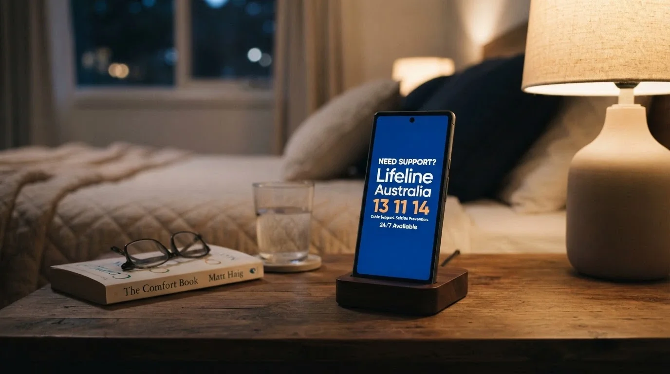 The National Gambling Helpline number 1800 858 858 displayed prominently on a phone screen, with the Gambling Help Online logo beneath