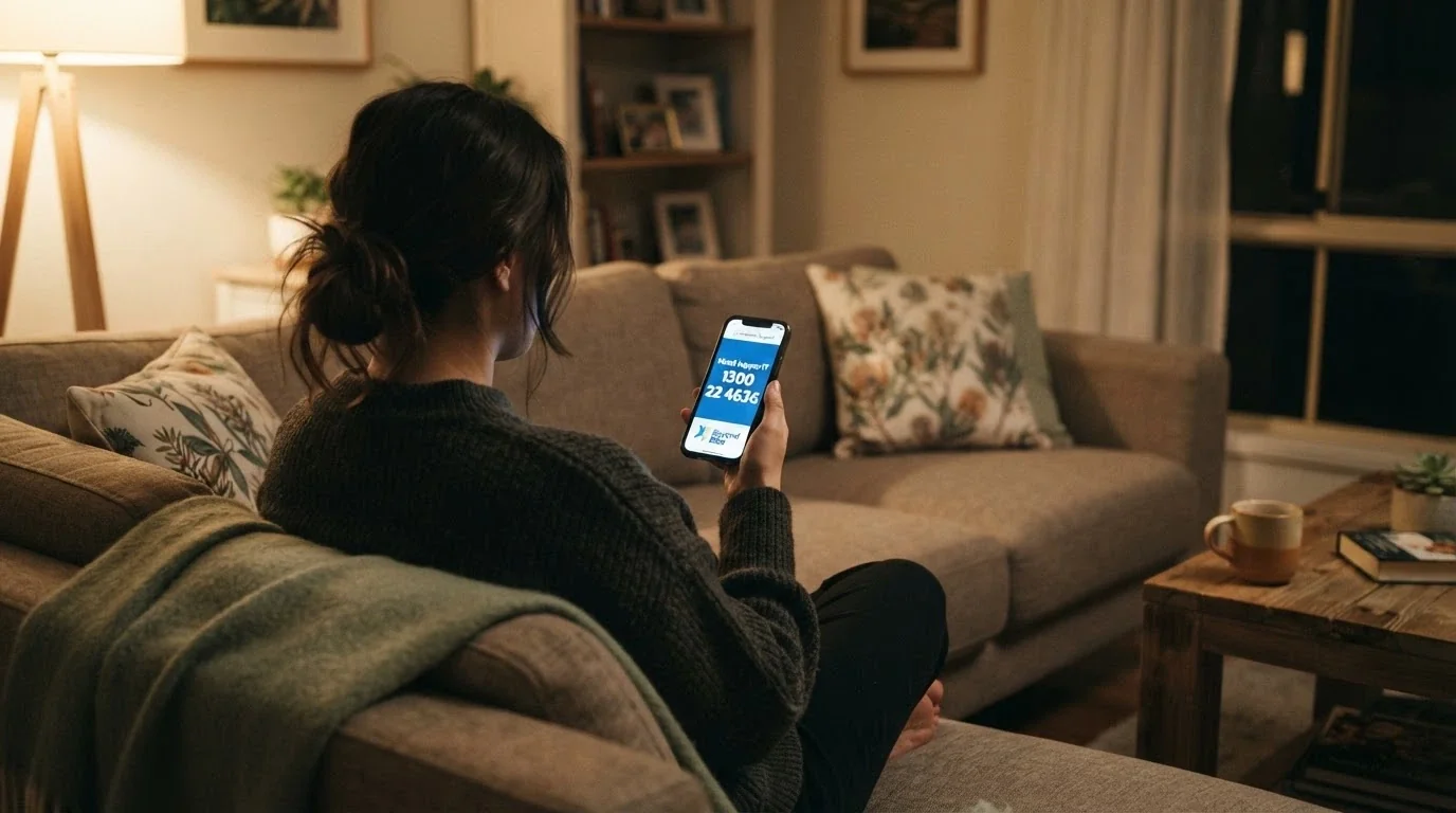 a person holding a phone with the Gambling Helpline number visible or a counsellor speaking with someone