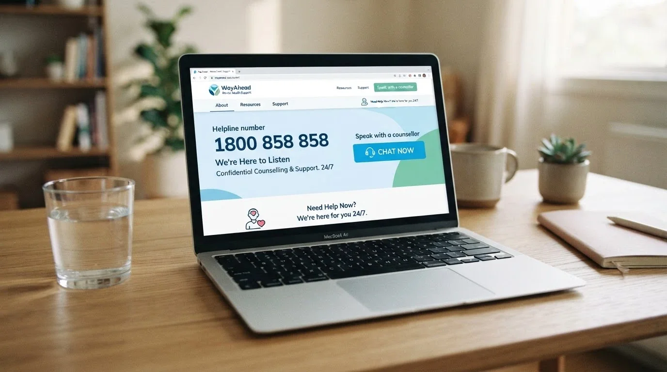 The Gambling Help Online website homepage showing the 1800 858 858 helpline number and online chat support options