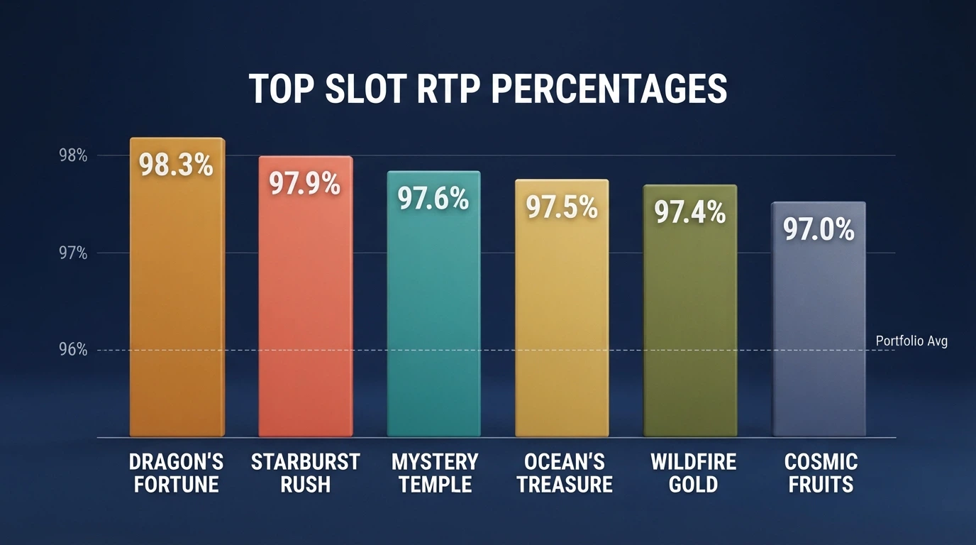 A visual comparison of RTP percentages as bar charts, with The Slotfather JP at 97.91% leading the field