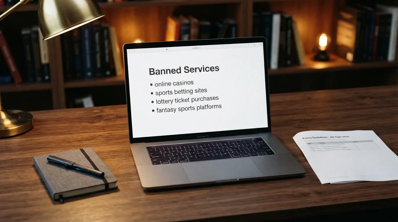 A document or screen excerpt from the Interactive Gambling Act 2001 with the phrase “online casinos” visibly listed under “banned services,” an ACMA logo beside it