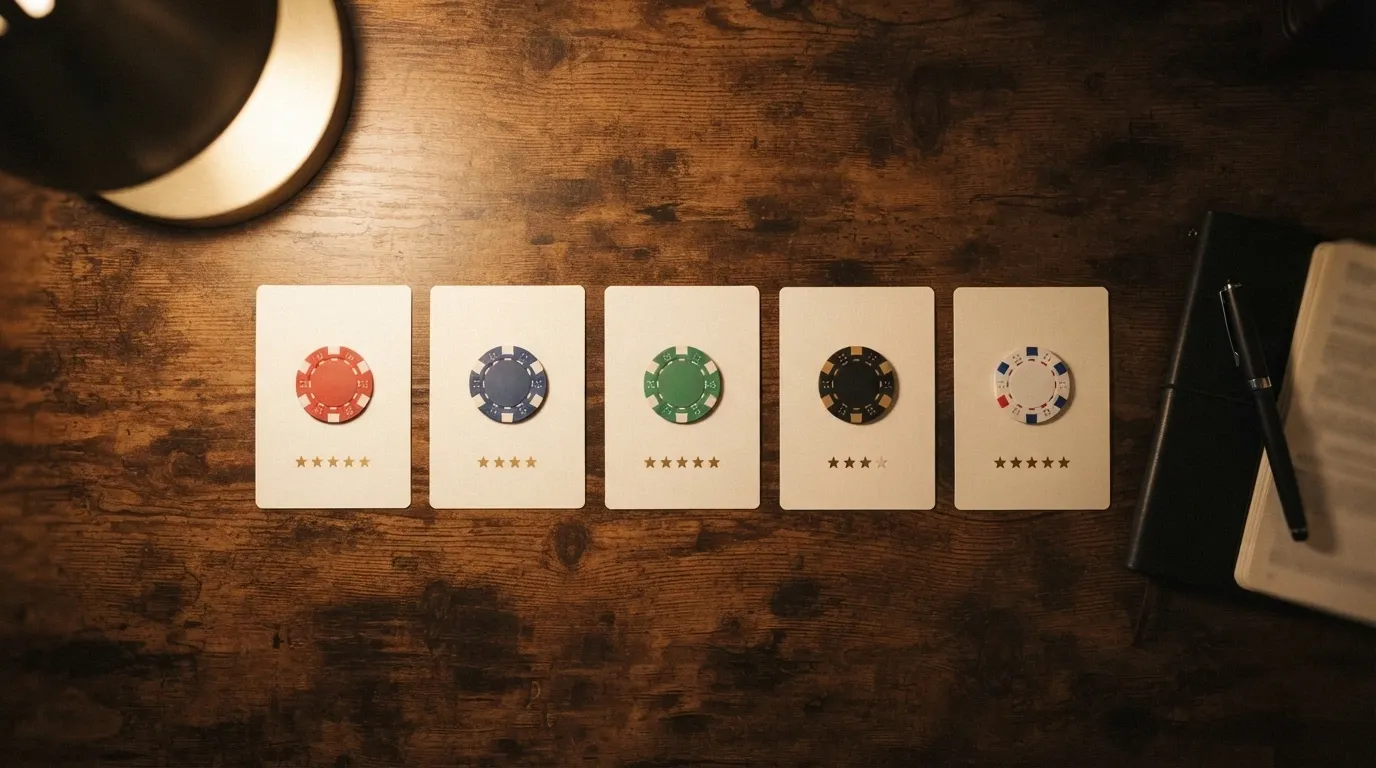 A visual comparison layout — casino brand cards or a ranked-list graphic that conveys structured comparison without showing specific bonus amounts