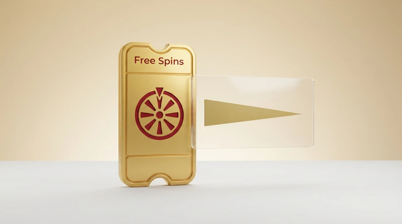 A bonus-offer graphic with a free-spin counter or a “no deposit required” badge, with small-print terms visibly attached