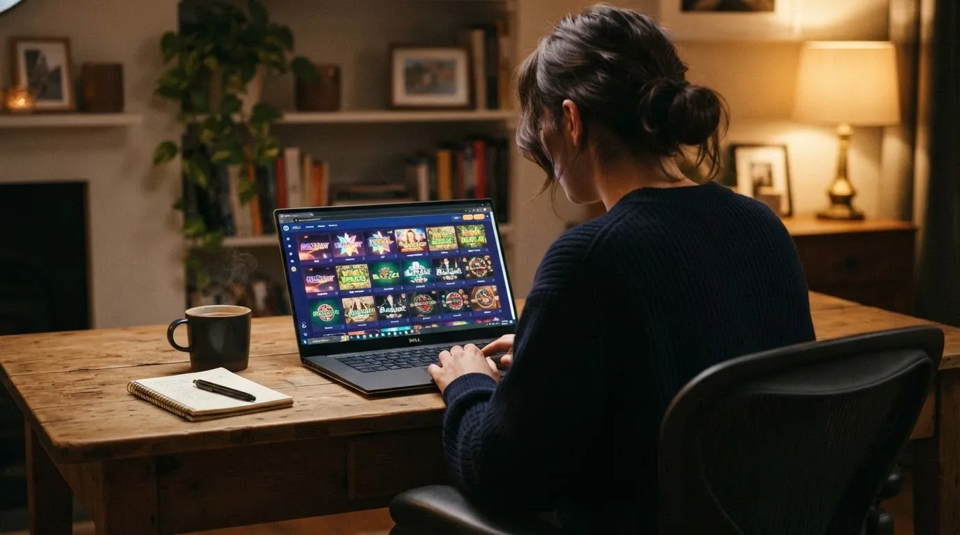 A row of ten operator logo tiles arranged across a desktop screen, with a highlighted comparison table overlay showing bonus and licence columns