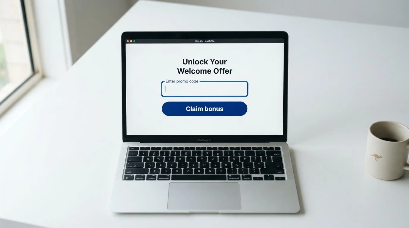 A close-up of a computer screen showing a casino sign-up form with a highlighted promo code field and a submit button