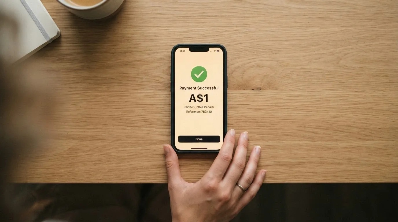 Smartphone displaying a PayID payment confirmation for a casino deposit in Australian dollars