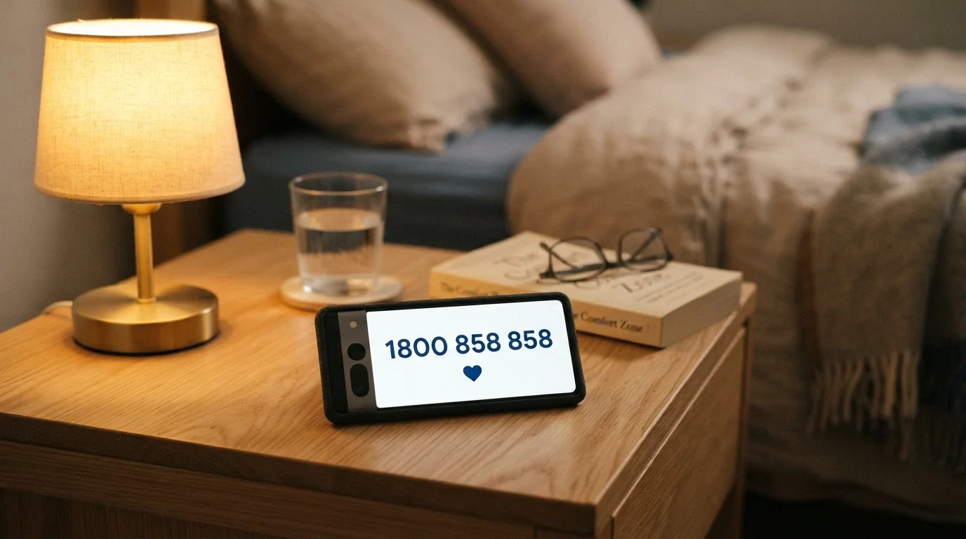 The 1800 858 858 helpline number displayed prominently on a phone screen, with the BetStop and Gambling Help Online logos below