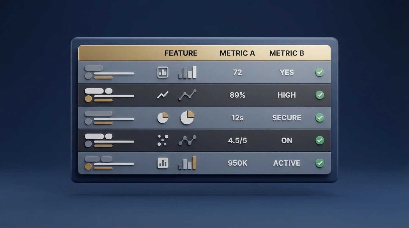 A side-by-side comparison table of VIP casino programs with coloured rows for different operators and tick marks for key features