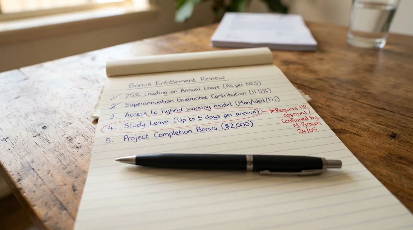 A notepad or document view listing the five key bonus terms — wagering multiple, max cashout, expiry, spin value, max bet — with one circled and annotated